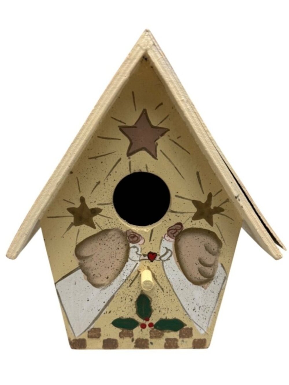 Christmas bird house wood angel star holly hanging peace love joy decor READ